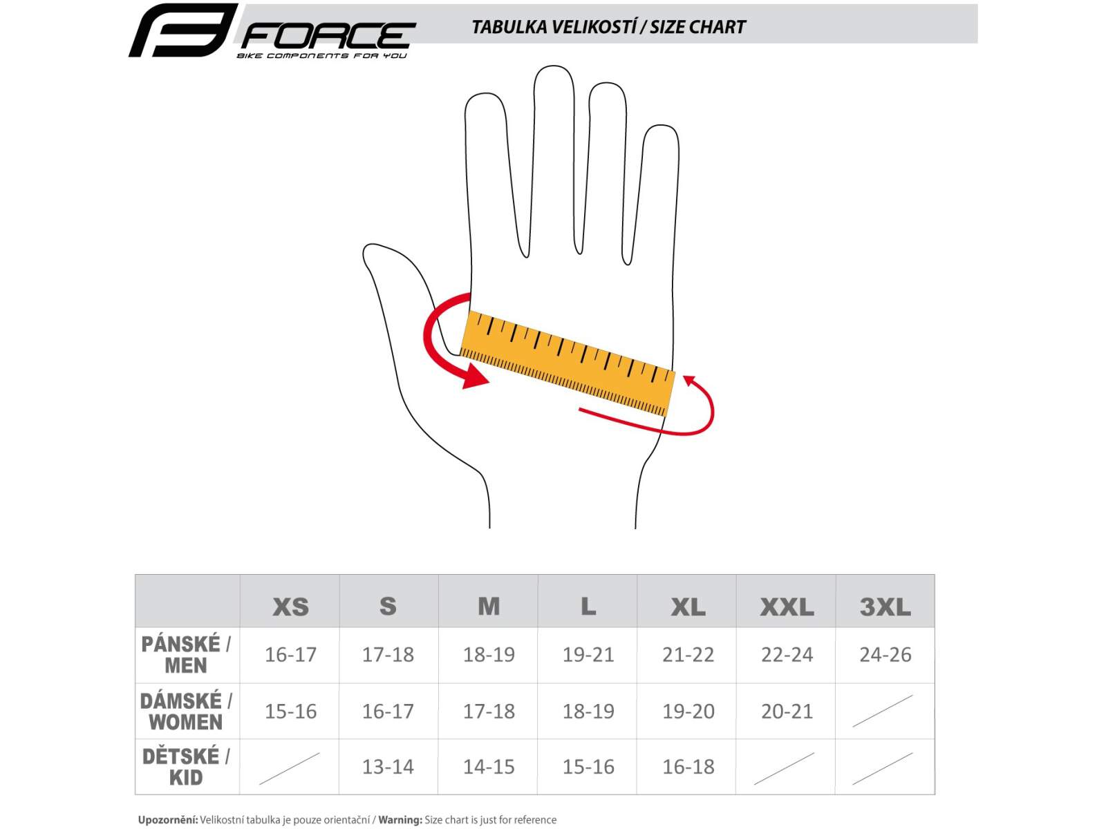 Rękawiczki force tabela rozmiarów