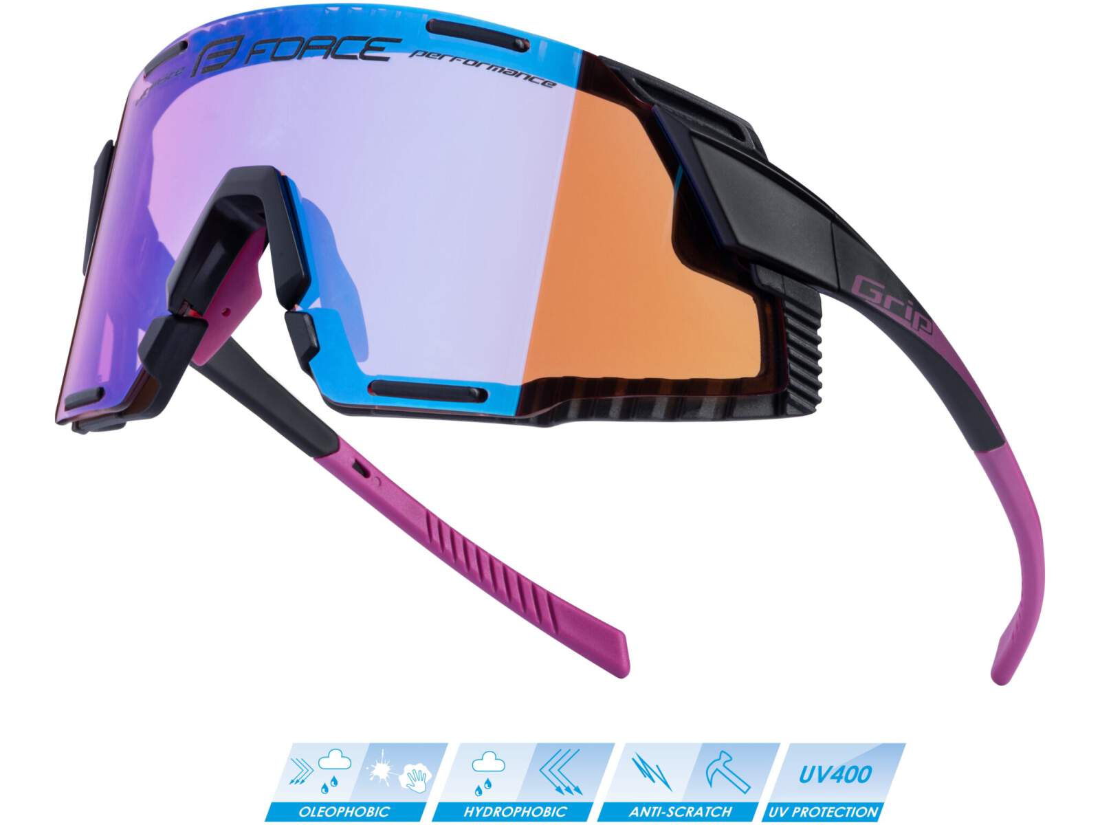 Okulary rowerowe Force GRIP szkła fioletowe kontrastowe