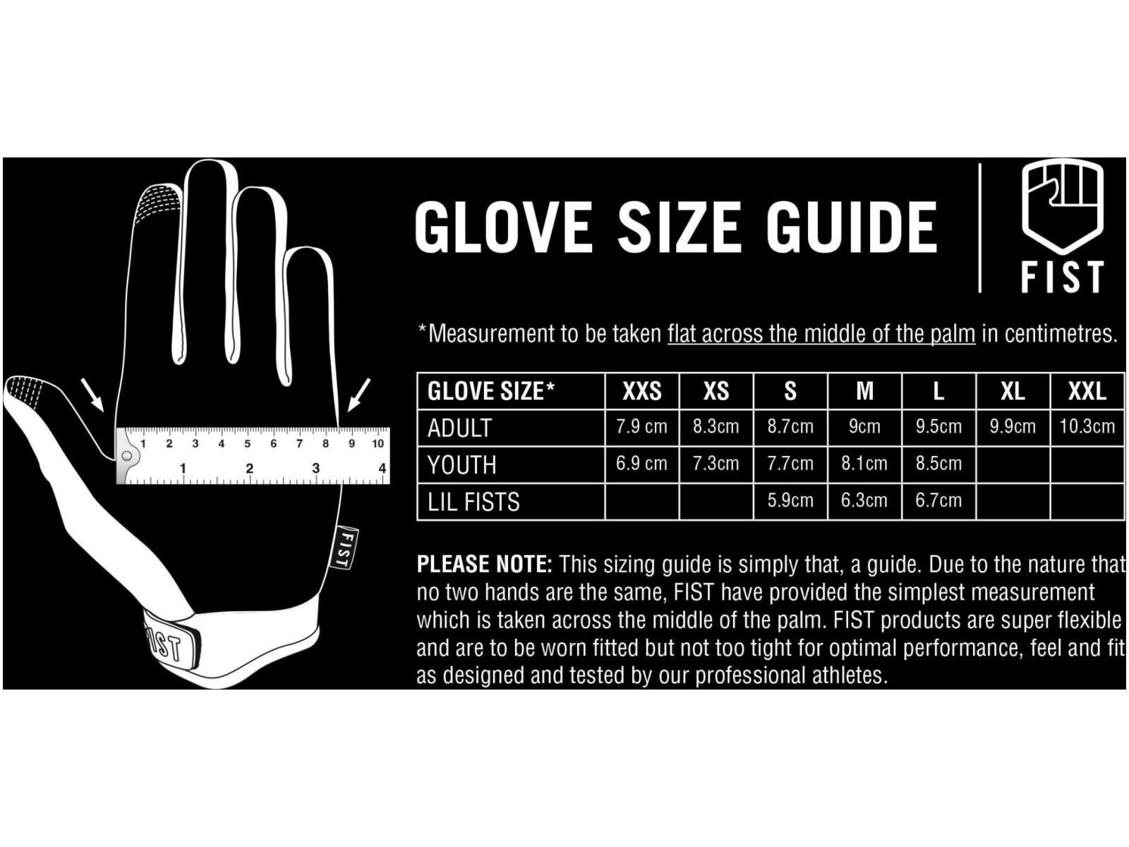Fist - tabela rozmiarów rękawiczki