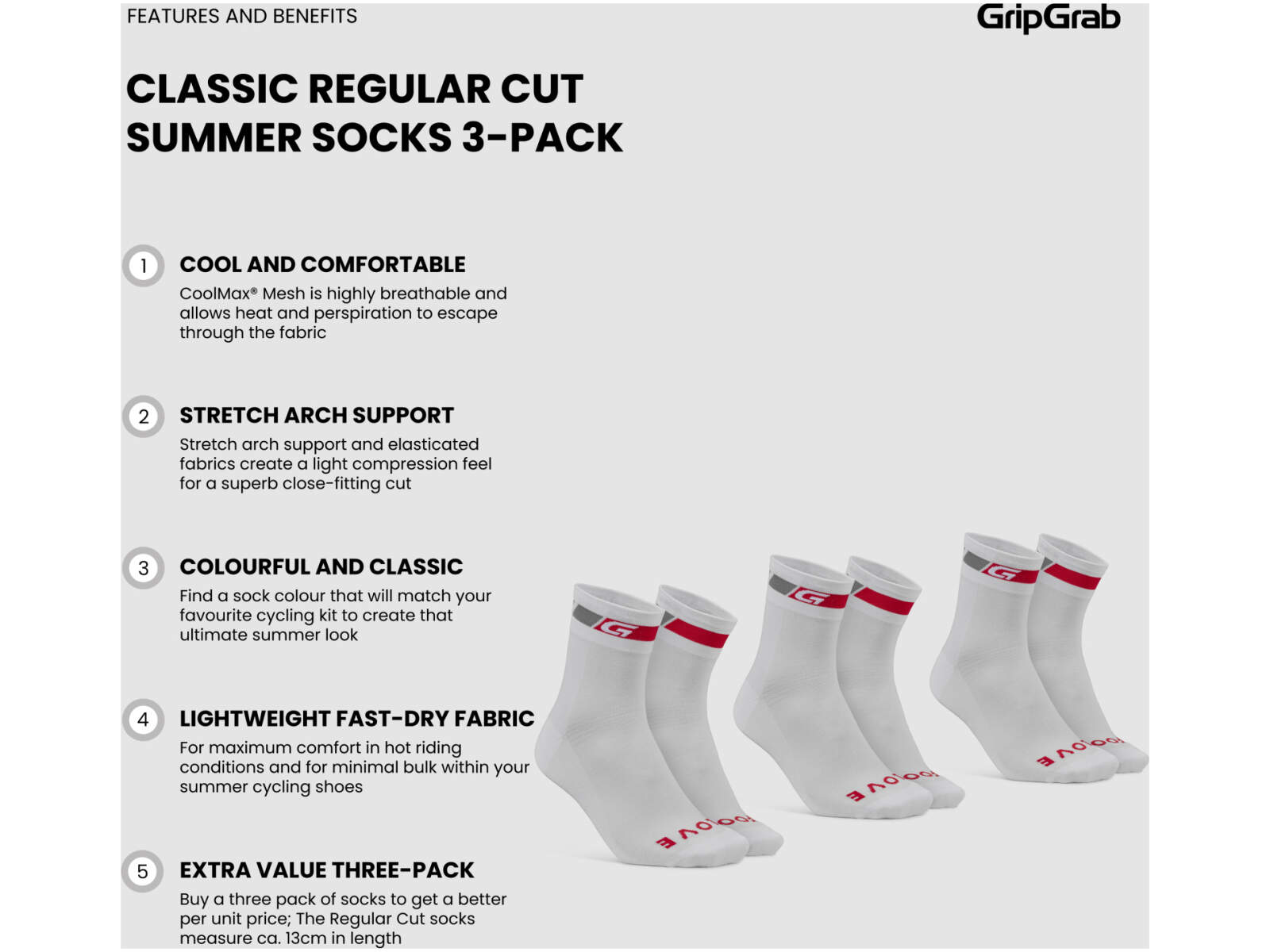 Skarpety GripGrab Classic Regular Cut Summer 3-Pack